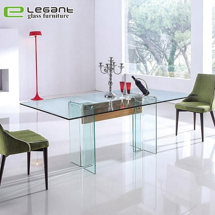 Clear Tempered Glass Dining Table With Ash Wood Veneer