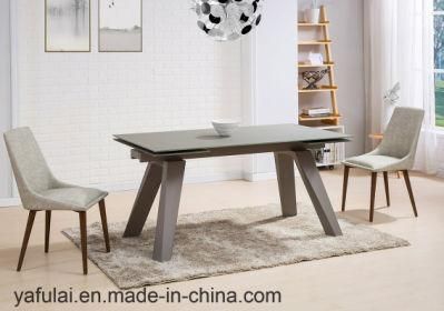 Modern Extension Frosting Rectangle Glass Metal Dining Table