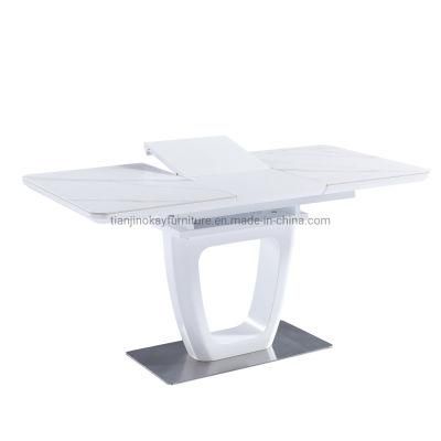 2021 New Design MDF Extension Dining Table with Italia Snow White Ceramic Top