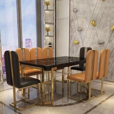 Popular Design Dining Table Metal Frame Marble Top Luxury Dining Table