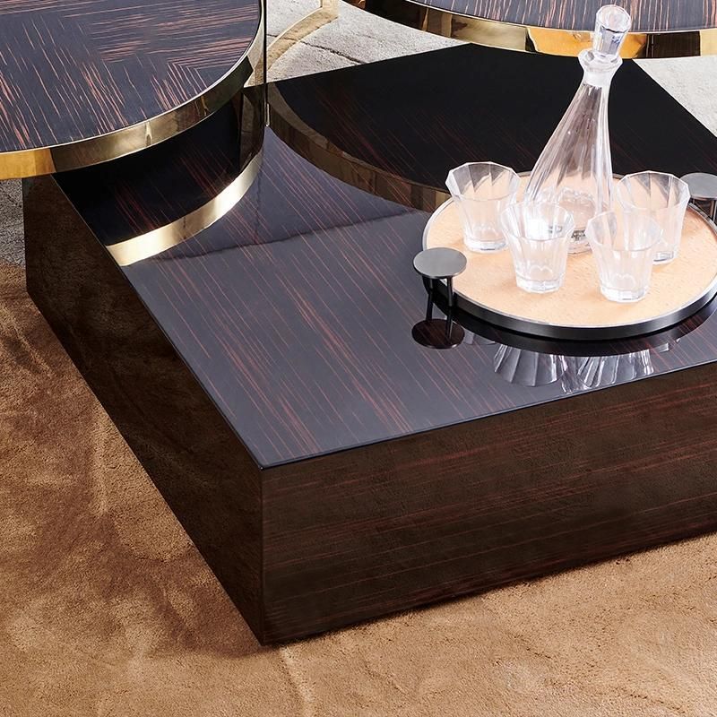 High Quality Luxury Plywood Gold Wire Ebony High Gloss Piano Paint Villa Restaurant Living Home Coffee Table Lt04