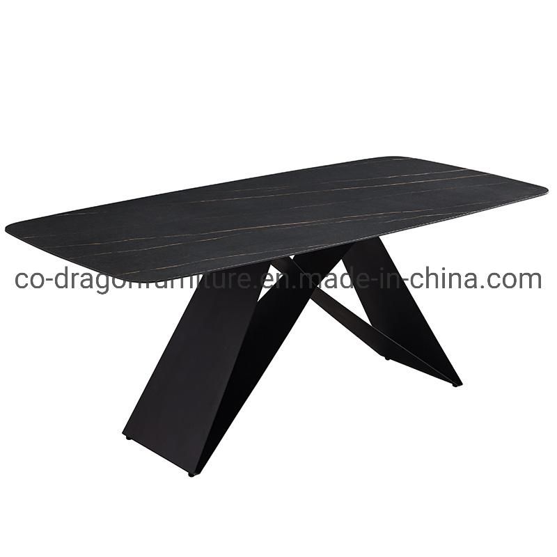 Modern Home Furniture Steel Legs 6 Seats Dining Table Sets