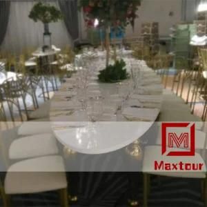 Gold Stainless Steel Leg MDF Top Oval Long Dining Table
