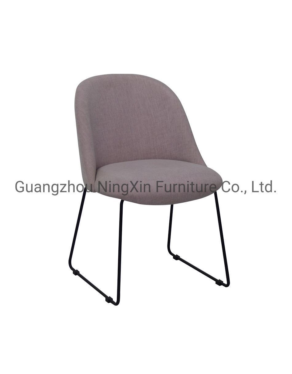 Light Grey Fabric Seat Metal Legs Dining Chairs for Commercial Coffee Shop Use