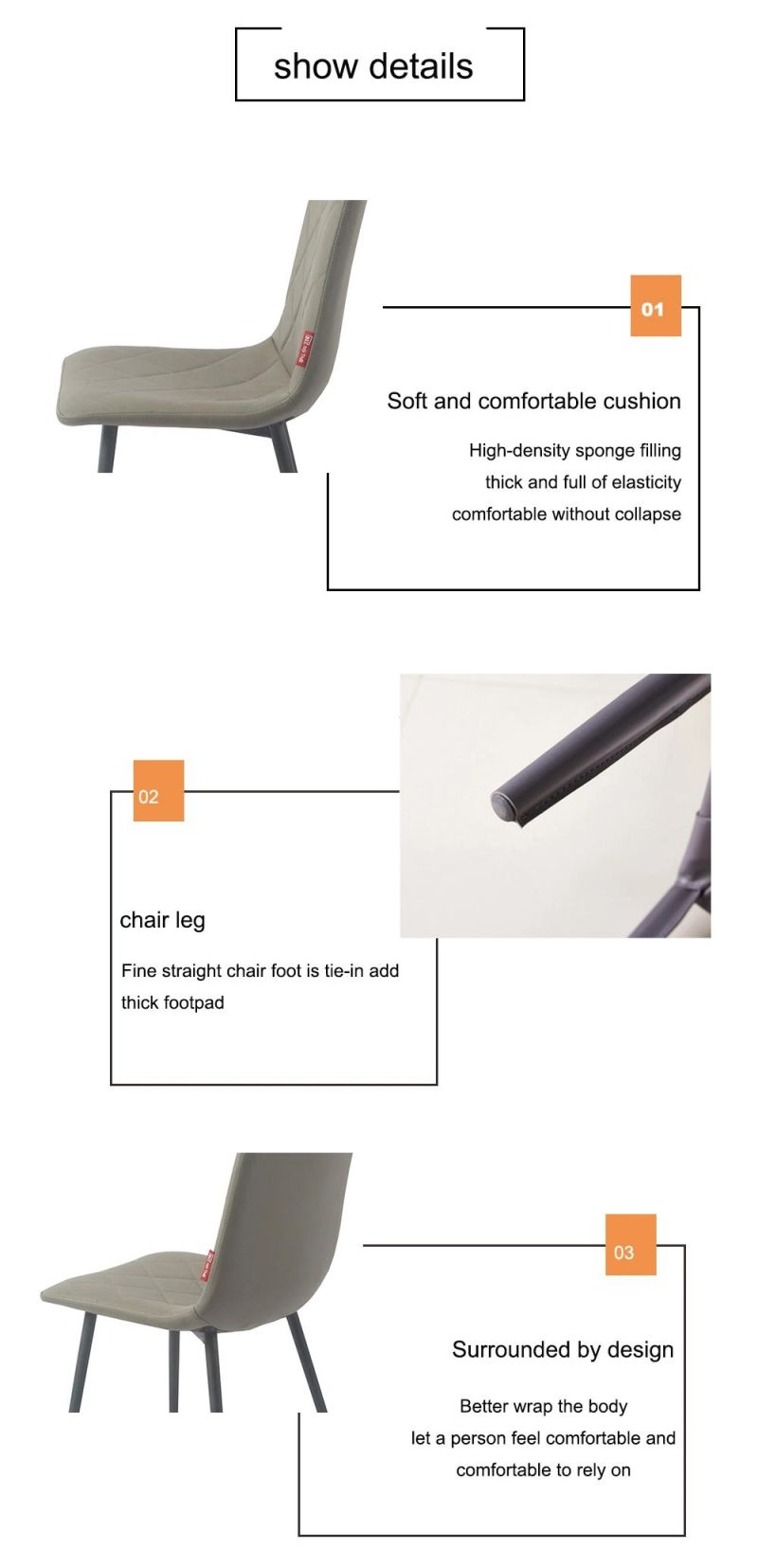 Dining Room Furniture Metal Leg Ergonomic Grey Velvet Dining Chair