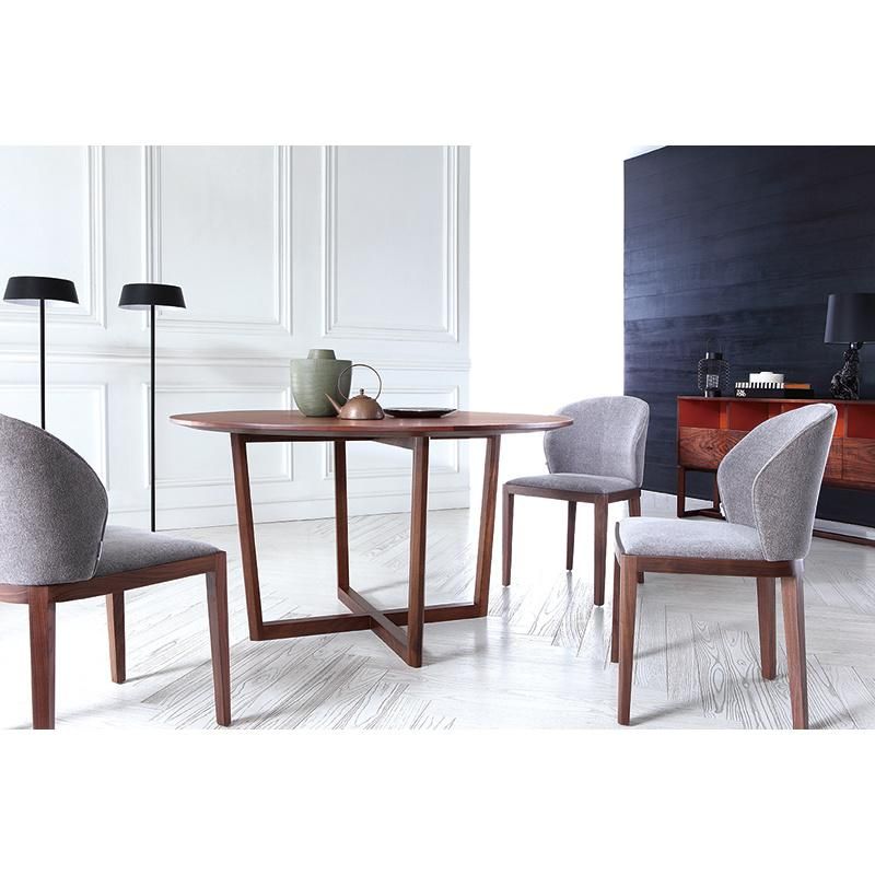 Nordic Round Dining Table Hotel Apartment Restaurant Villa Dining Furniture 6 People Brown Solid Walnut Wood Dining Chair Table