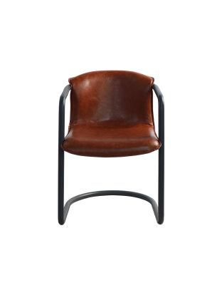 Metal Frame Red Brown PU Leather Round Dining Armchair for Bar Use