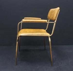 Shiny Golden Steel Frame Master Chair Dining Chair with Armrest