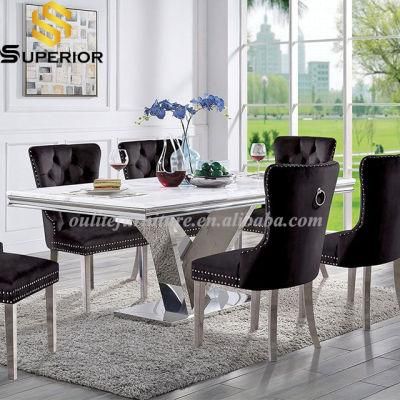 Stainless Steel Base White Marble Dining Table with 6 Chairs