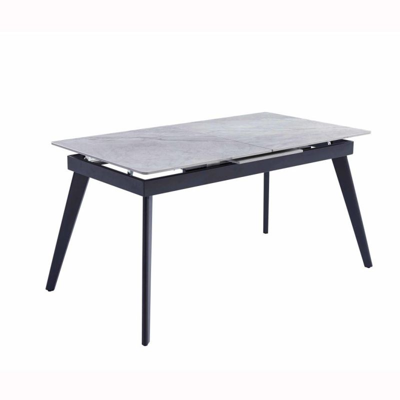 Hot Sale Extension Lift Middle Top Sintered Stone Grey Ceramic Dining Table with Metal Base