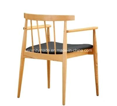 Wholesale Leisure Armchair Restaurant/Bar/Cafe PU Padded Seat Wooden Dining Chair