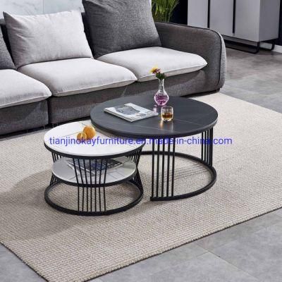 New Design Wooden Coffee Table Wire Coffee Table with Metal Frame Living Room Furniture 2 Tier