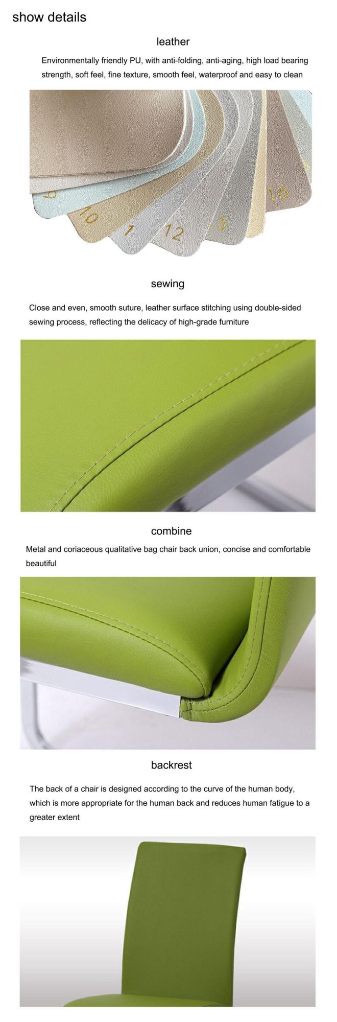2021 Hot Sale Different Colors Optional PU Leather Dining Chair with Chrome Metal Tube Legs