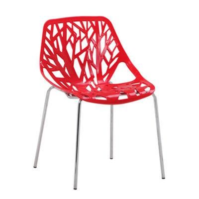 Outdoor Chairs Restaurant Dining Tree Branches Chairs Red PP Plastic Metallic Frame Dinning Chair