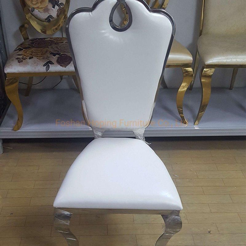 Silver Chair Wholesale Cheap PU Stainless Steel Leg Dining Chair for Garden