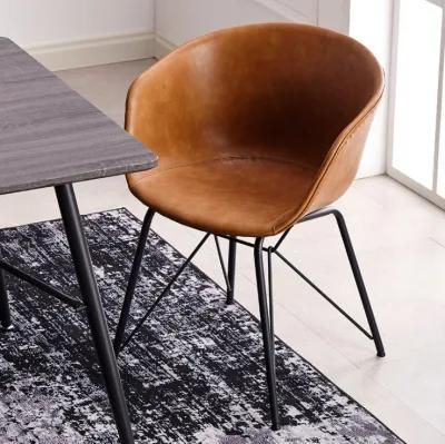 Furniture PU Leather Metal Iron Leg Upholstered Arm Dining Chairs for Dining Room