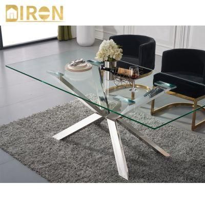 Luxury Marble Glass Top Stainless Steel Restaurant Dining Table