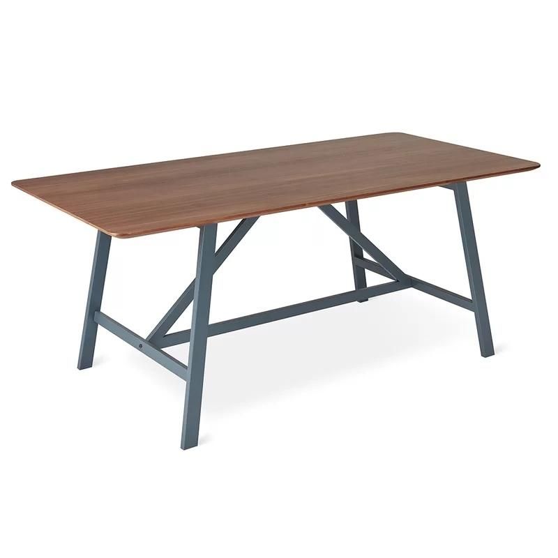 Nordic Retro Vintage Antique Furniture Dark Grey Weather Oak Black Forged Iron Dining Table Nordic Dining Table Household Small Type Solid Wood Table