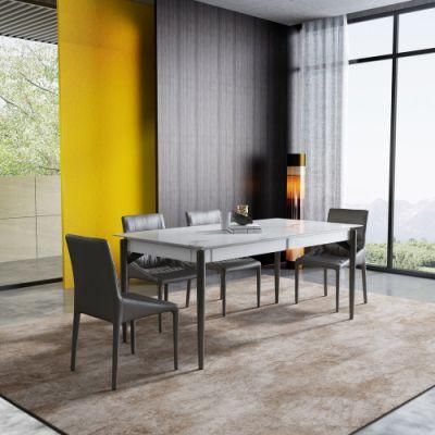 Luxury Modern Dining Table and PU Leather Chair Metal Steel Restaurant Furniture