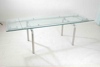 modern Tempered Clear Glass Top Round Leg Extension Function Table