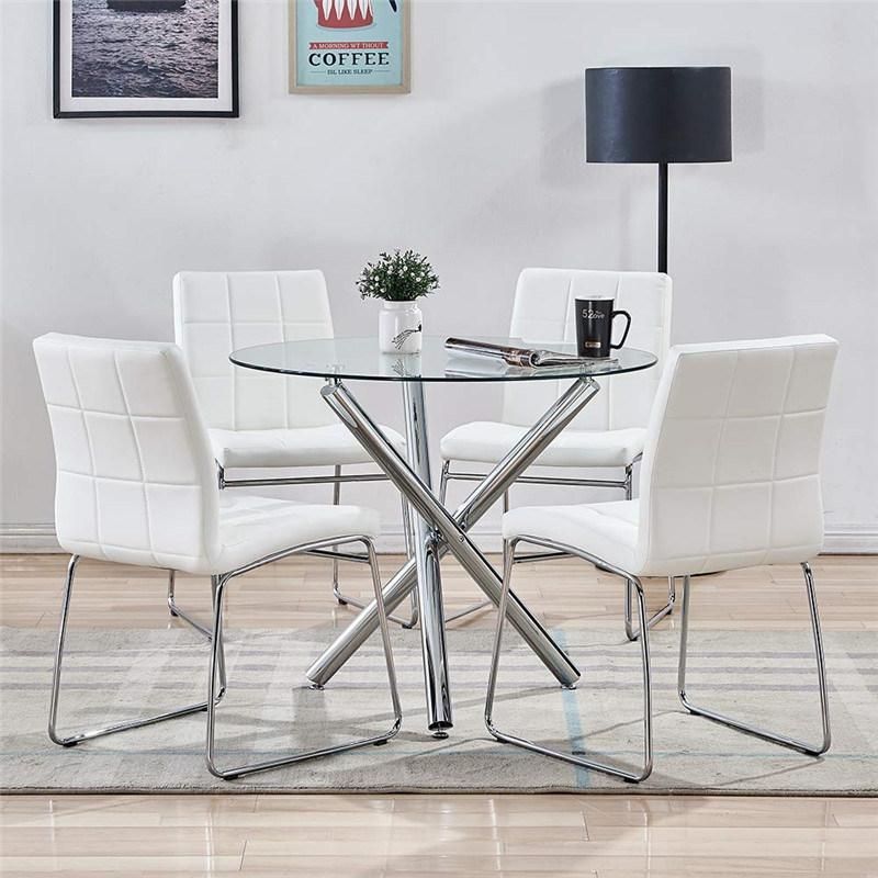 Wholesale Modern Furniture Glass Countertop Full Metal Frame Dining Table