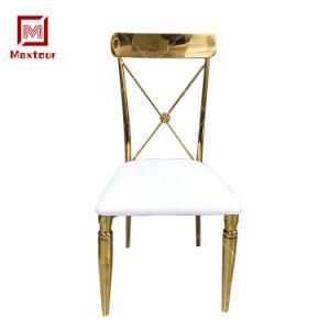 Cross Back Dining Chair Stainless Steel Banquet Chair Wedding Gold Furniture