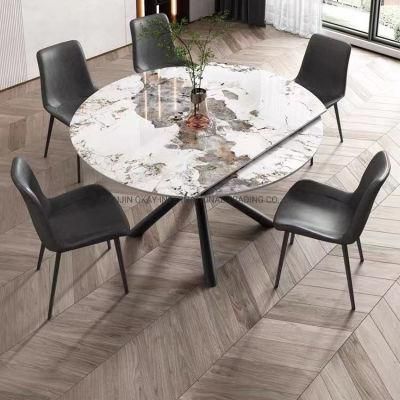 Okay Furniture New Design Nordic Style Space Saving Sintered Stone Black Extension Square Round Dining Table
