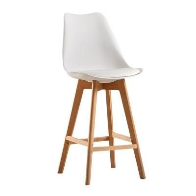 White Bar Chair Plastic Backrest Cushions Cheap Modern Style Wooden Bar Chair