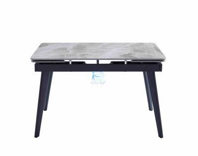 Square Sintered Stone Black Semi-Gloss Painting Leg Extandable Dining Table