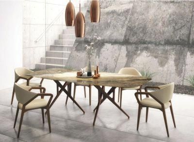 Modern Home Living Room Hotel Furniture Wooden Base Marble Dining Table