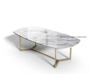 Oval Marble Top Stainless Steel Dining Table