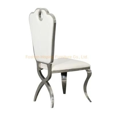 Silver Stainless Steel Frame Round Shape Hole Back Wedding Bride Gold Metal Dining Chairs