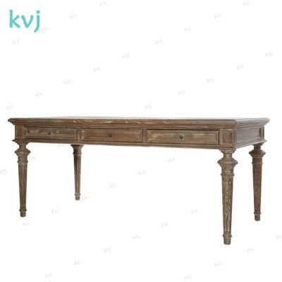 Kvj-7259-1 Antique Vintage Reclaimed Wood Rectangle Dining Table with Drawers