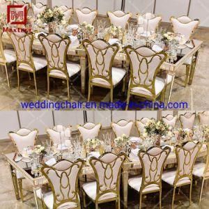 Event Banquet Wedding Party Stainless Steel Frame with Pattern Back Dining Chairs