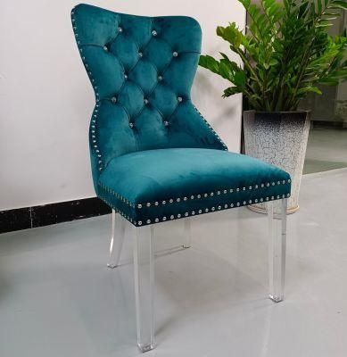 Popular Selling Acrylic Tufted Button Crystal Fabric Dining Chair