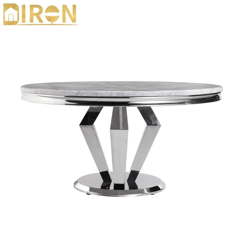 China Foshan Modern Furniture Stainless Steel Rectangle Marble Top Round Dining Table