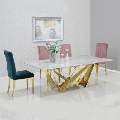 Gold Stainless Steel Home Furniture Glass Top Dining Table