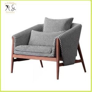 Modern Luxury Scottish Black-White Tartan Fabric Wooden Frame Relaxing Sofa Chair