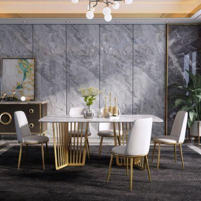 Home Stainless Steel Simple Marble Luxury Dining Table Restaurant Dining Set