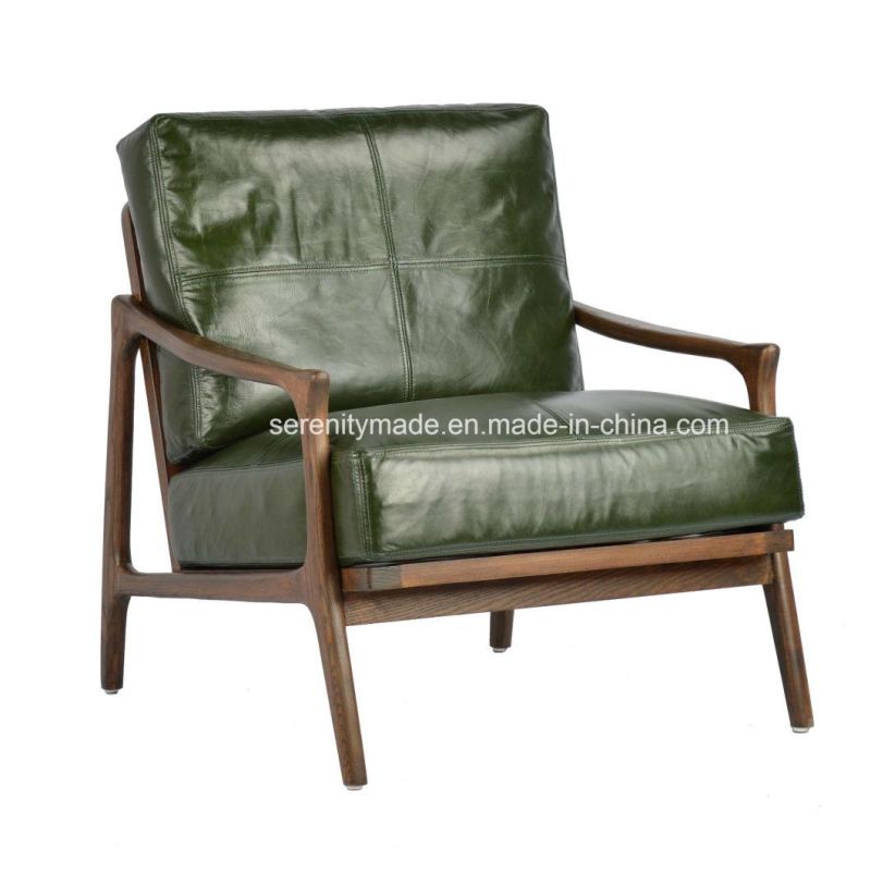 Italian Classic Furniture Wood Leather Lounge Arm Chair