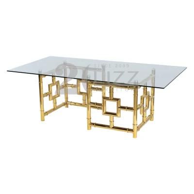 2022 New Design Kitchen Mall Dining Room Furniture Luxury Gold and Glass Top Clear Dining Table