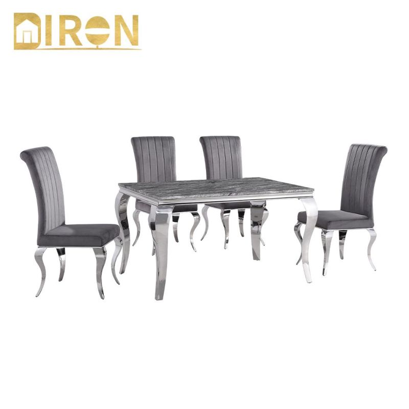 Best Selling Modern Home Dining Room Furniture Rectangular Marble Top Dining Table with Silver Chrome Legs