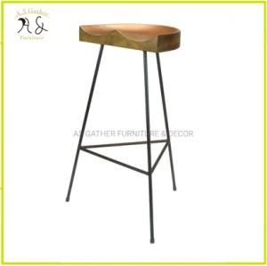 Ins Stylish Industrial Restaurant Bar Chair Triangle Metal Leg Stool with Wooden Seat
