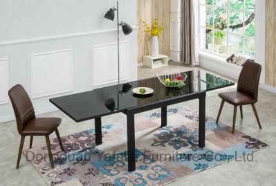 Modern Factory Extension Black Oil Glass Metal Dining Table Set Furniture