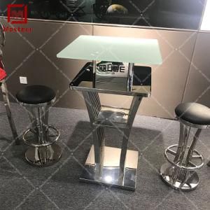 modern Stainless Steel Base Square White Glass Top Bar Table