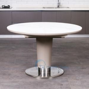 Dia 120 Cm Round Big Size Metal Stainless Steel Base Extension Dining Table