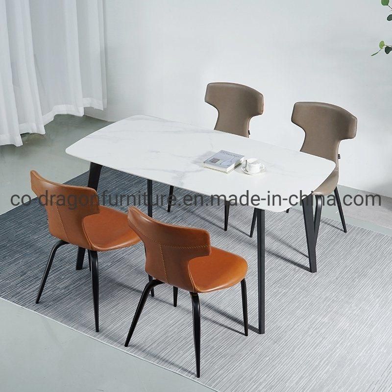 Light Luxury Stainless Steel Leather Dining Chair for Home Furniture
