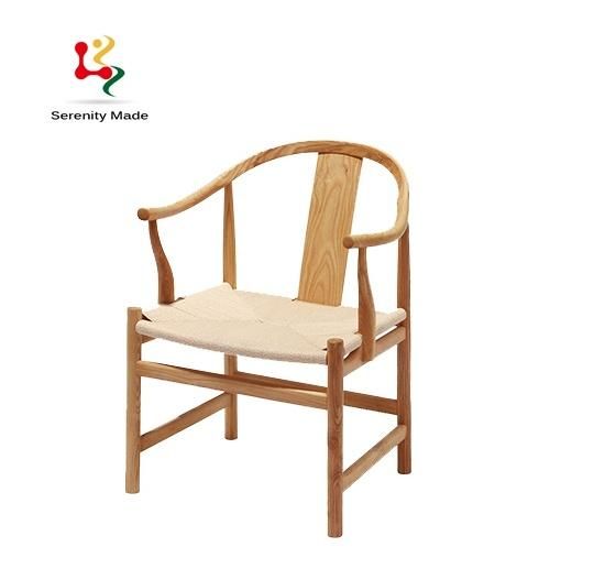 Ming Style Coffee Shop Furniture Wooden Dining Armchair of Woven Cushion