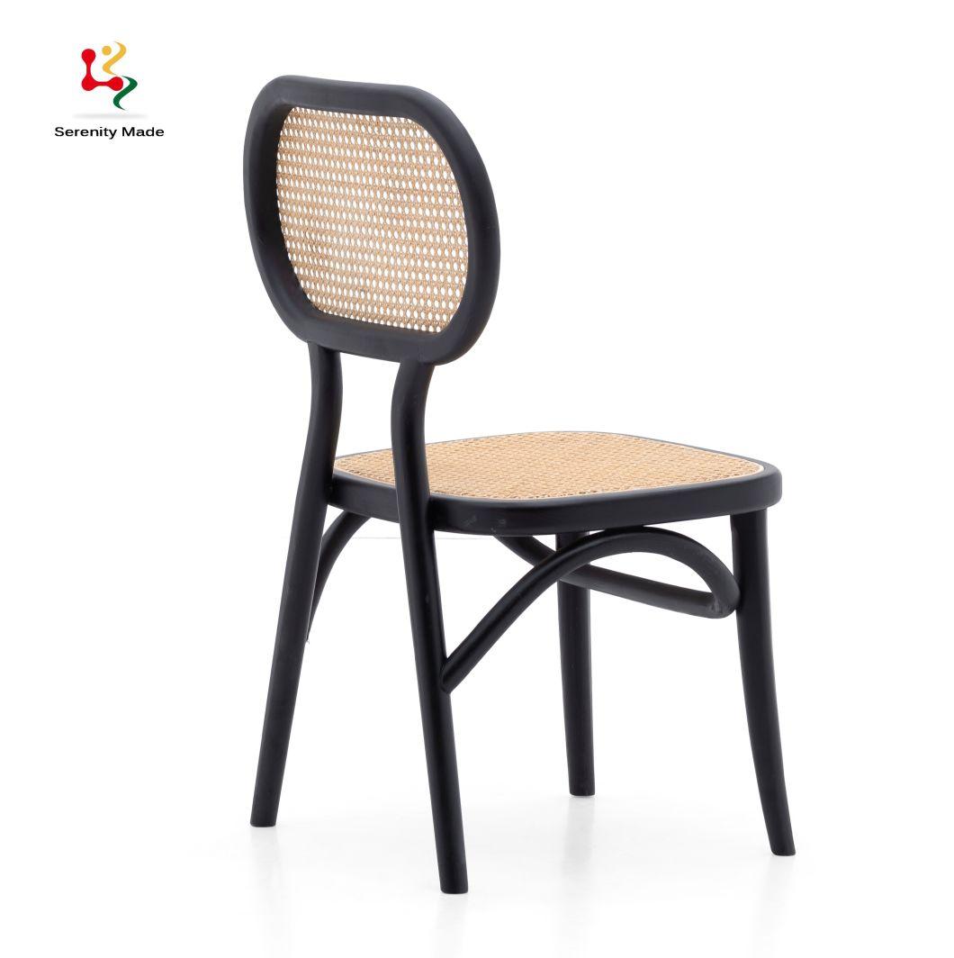 Nordic Style Black Color Oak Wood with Real Rattan Back Restaurant Dining Chair