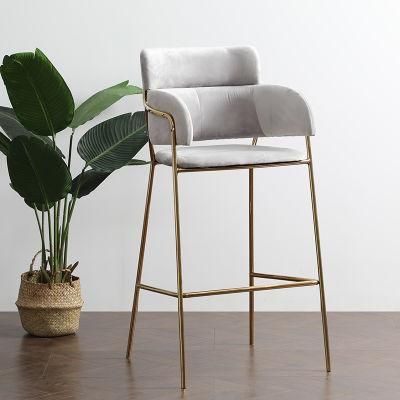 Bar Furniture Velvet Chair Metal Leg Barstools Luxury Bar Chair